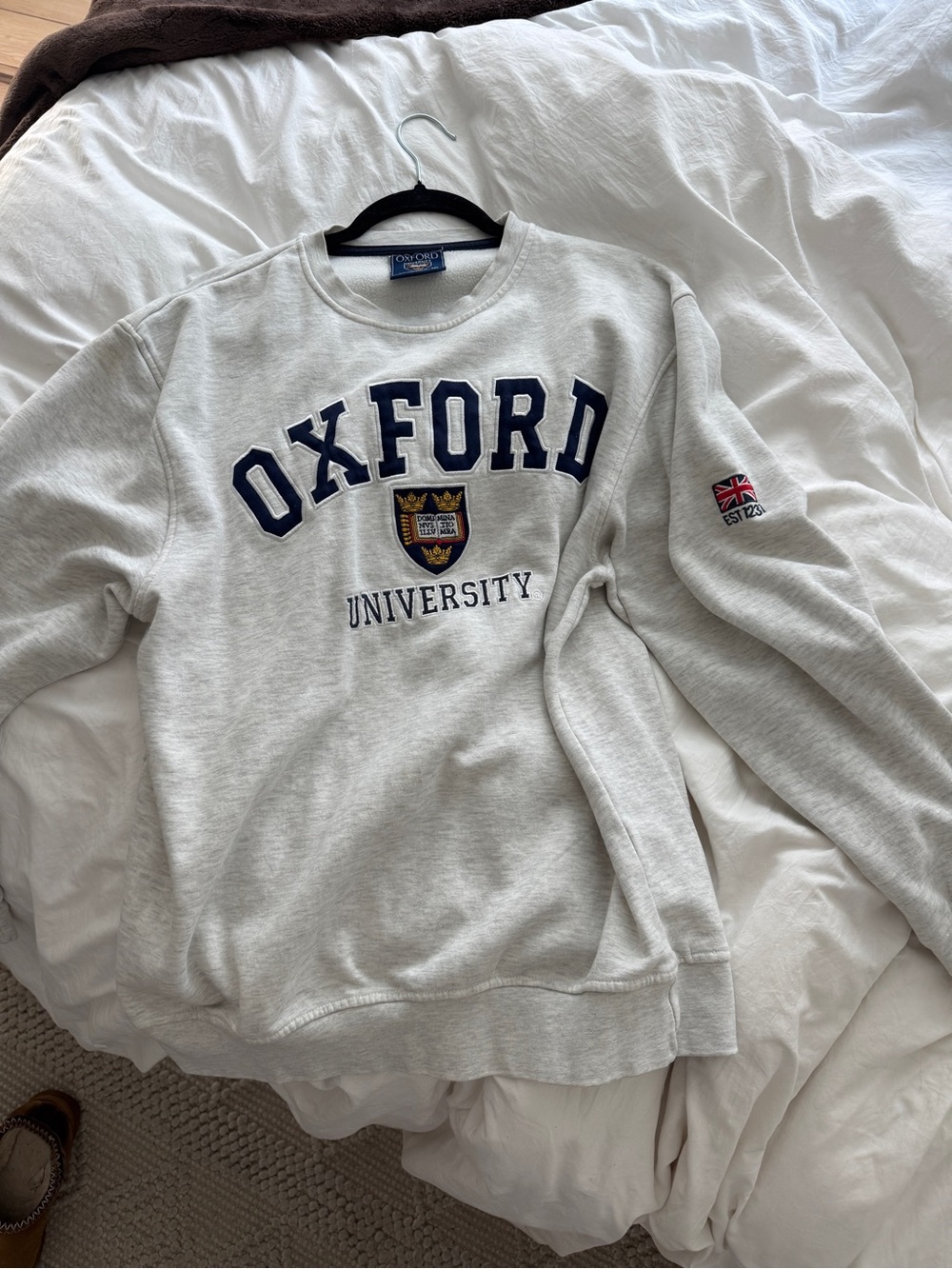 Embroidered Oxford University Crewneck Sweatshirt - Light Gray